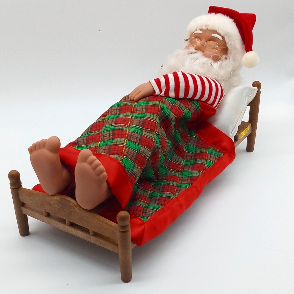 Vintage Gemmy Sleeping Snoring Santa In Bed Animated - TESTED & WORKS